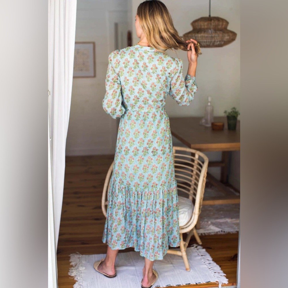 EMERSON FRY COTTON BLUE LONGSLEEVE MAXI DRESS MEDIUM - Picture 3 of 9